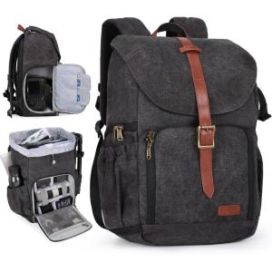 BAGSMART Camera Backpack, DSLR SLR Waterproof Camera Bag with 15 Inch Laptop Compartment & Tripod Holder & Rain Cover, Green(Black)