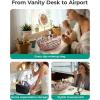 BAGSMART Travel Makeup Bag for Women, Portable Fold-down Cosmetic Case, Puffy Padded Make Up Organizer Pouch, Water-resistant Toiletry Bag for Toiletries, Brushes (Leopard Print)(Blue Ditsy Floral Print)