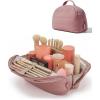 BAGSMART Travel Makeup Bag for Women, Portable Fold-down Cosmetic Case, Puffy Padded Make Up Organizer Pouch, Water-resistant Toiletry Bag for Toiletries, Brushes (Leopard Print)(Dark Pink)