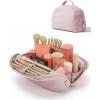 BAGSMART Travel Makeup Bag for Women, Portable Fold-down Cosmetic Case, Puffy Padded Make Up Organizer Pouch, Water-resistant Toiletry Bag for Toiletries, Brushes (Leopard Print)(Baby Pink)