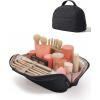 BAGSMART Travel Makeup Bag for Women, Portable Fold-down Cosmetic Case, Puffy Padded Make Up Organizer Pouch, Water-resistant Toiletry Bag for Toiletries, Brushes (Leopard Print)(Black)