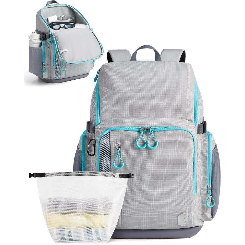 imageBAGSMART 2 Piece Swim Bag for Swimmers with Shoe Compartment 35L Waterproof Swim Backpack for Men and Women Swimming Sports Gym BagLight Gray