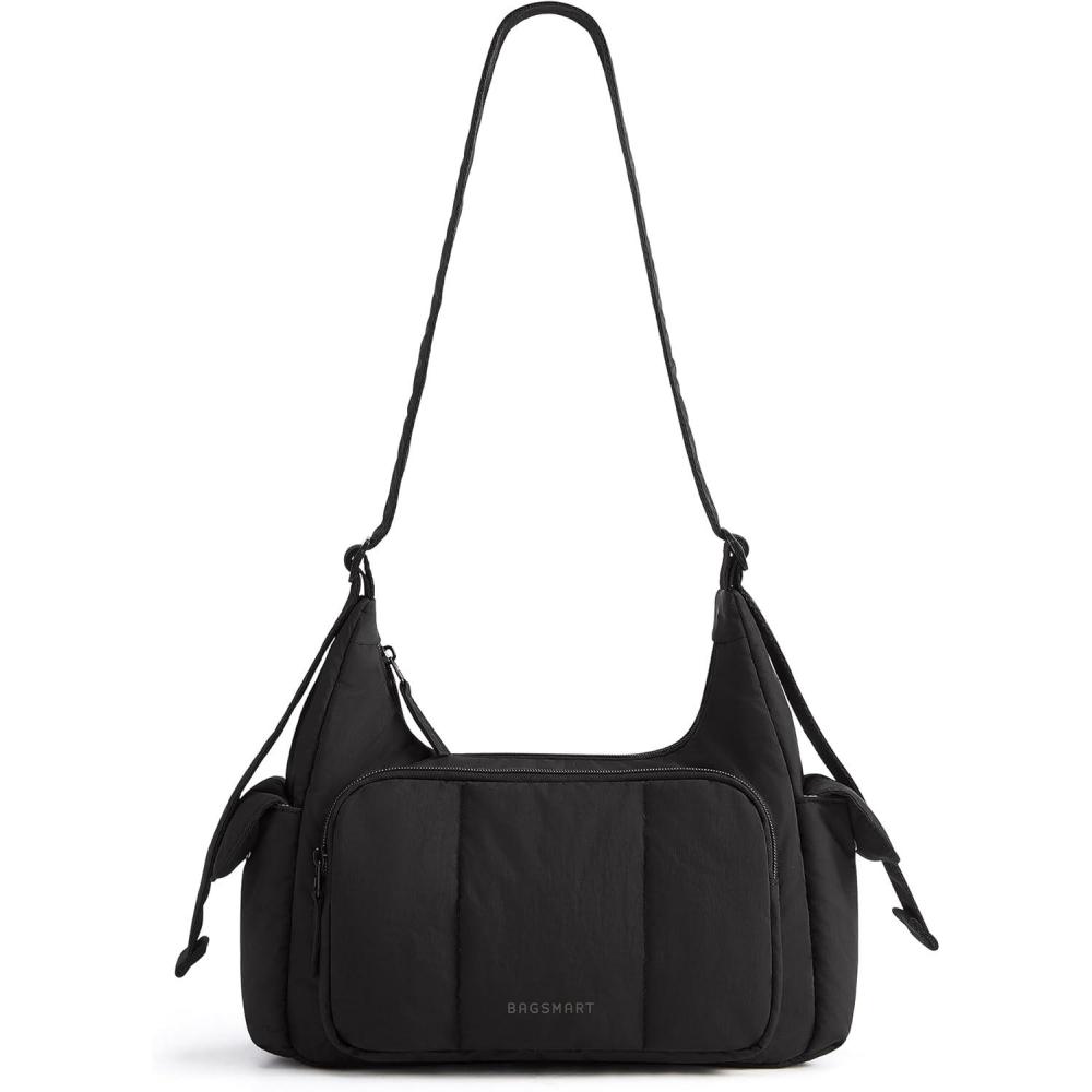 imageBAGSMART Crossbody Bags for Women Small Puffer Purses for Women DailyTravel 6L Cute Fluffy Hobo Bag with Adjustable StrapBjet Black