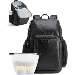 BAGSMART 2 Piece Swim Bag for Swimmers with Shoe Compartment, 35L Waterproof Swim Backpack for Men and Women, Swimming Sports Gym Bag(Black)