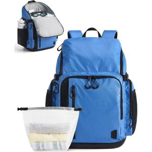BAGSMART 2 Piece Swim Bag for Swimmers with Shoe Compartment, 35L Waterproof Swim Backpack for Men and Women, Swimming Sports Gym Bag(Blue)