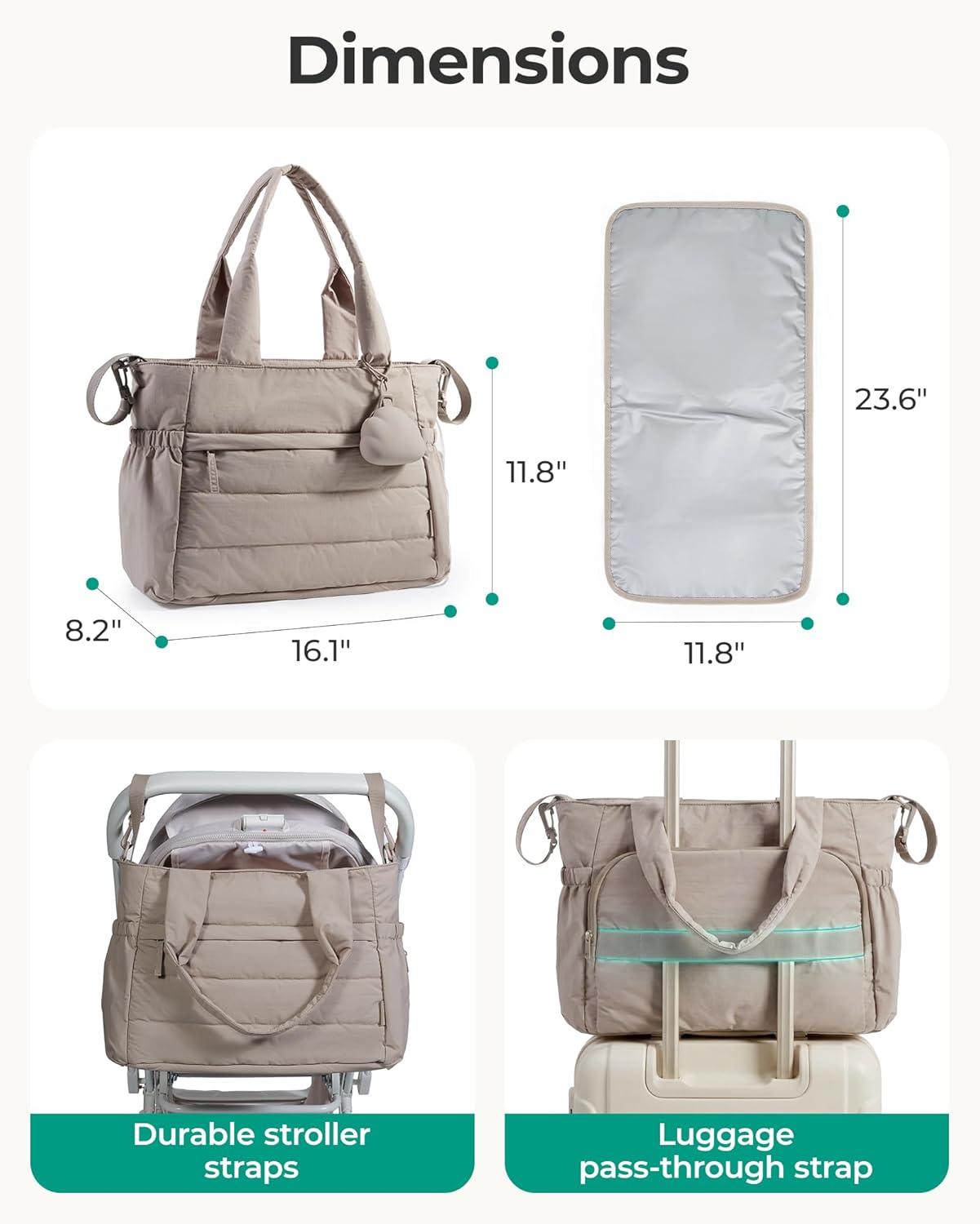 imageBAGSMART Diaper Bag Tote Hospital Bag for Labor Delivery Puffy Maternity Travel Diaper Tote Baby Bag with Pacifier CaseCamel