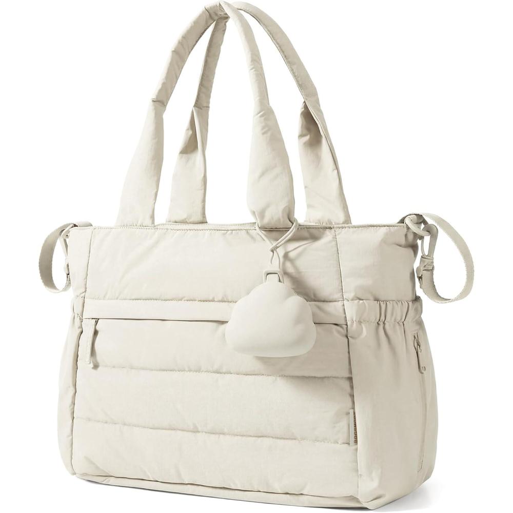 imageBAGSMART Diaper Bag Tote Hospital Bag for Labor Delivery Puffy Maternity Travel Diaper Tote Baby Bag with Pacifier CaseBeige