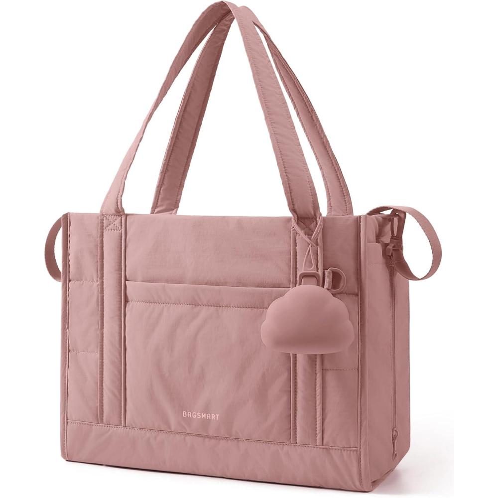 imageBAGSMART Diaper Bag Tote Puffer Tote Bag Lightweight Baby Bag with Insulated Pockets Pacifier CaseDark Pink