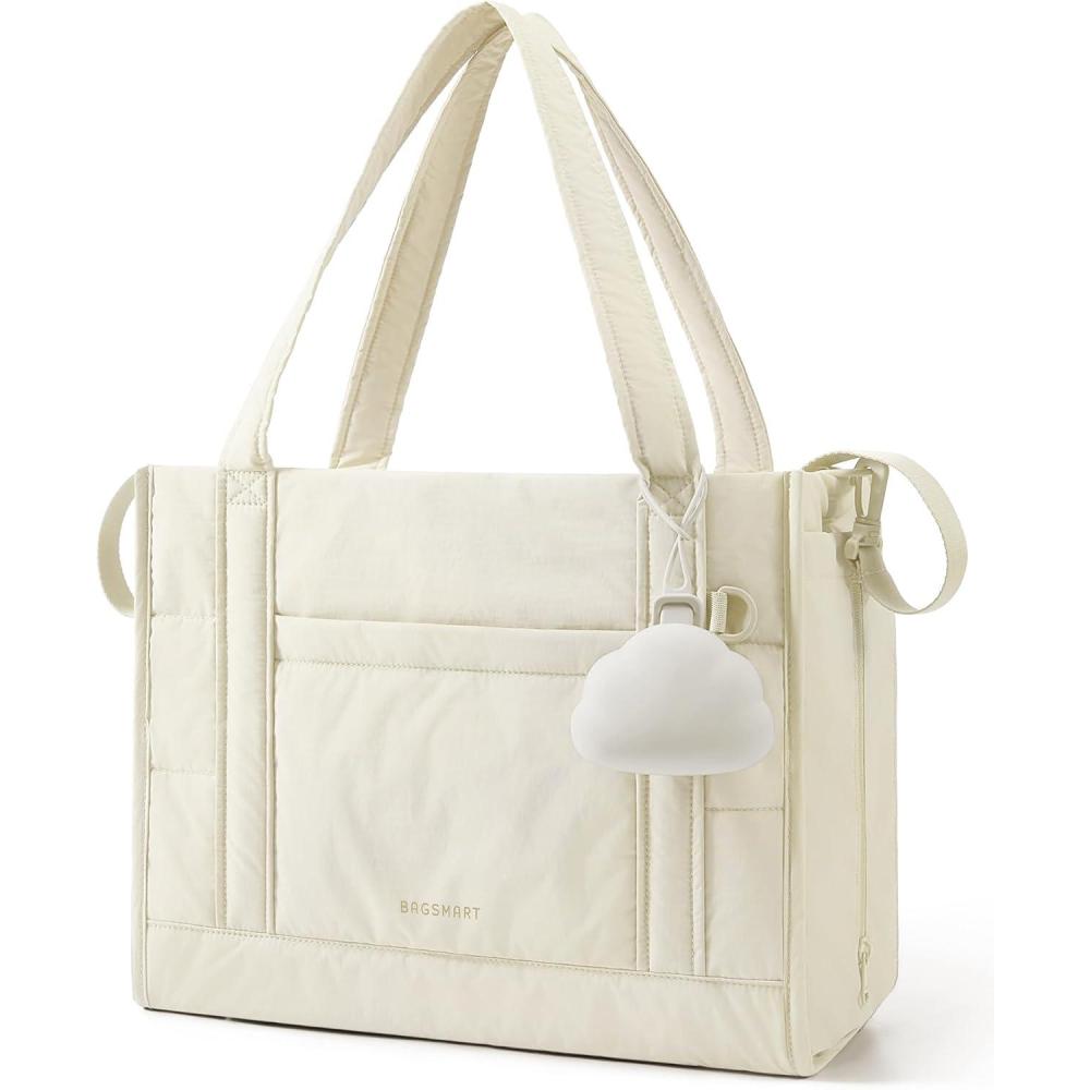 imageBAGSMART Diaper Bag Tote Puffer Tote Bag Lightweight Baby Bag with Insulated Pockets Pacifier CaseLight Beige