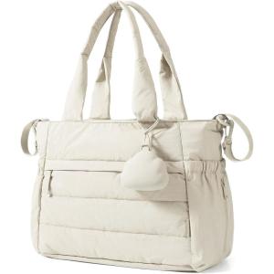 BAGSMART Diaper Bag Tote, Hospital Bag for Labor Delivery, Puffy Maternity Travel Diaper Tote, Baby Bag with Pacifier Case(Beige)