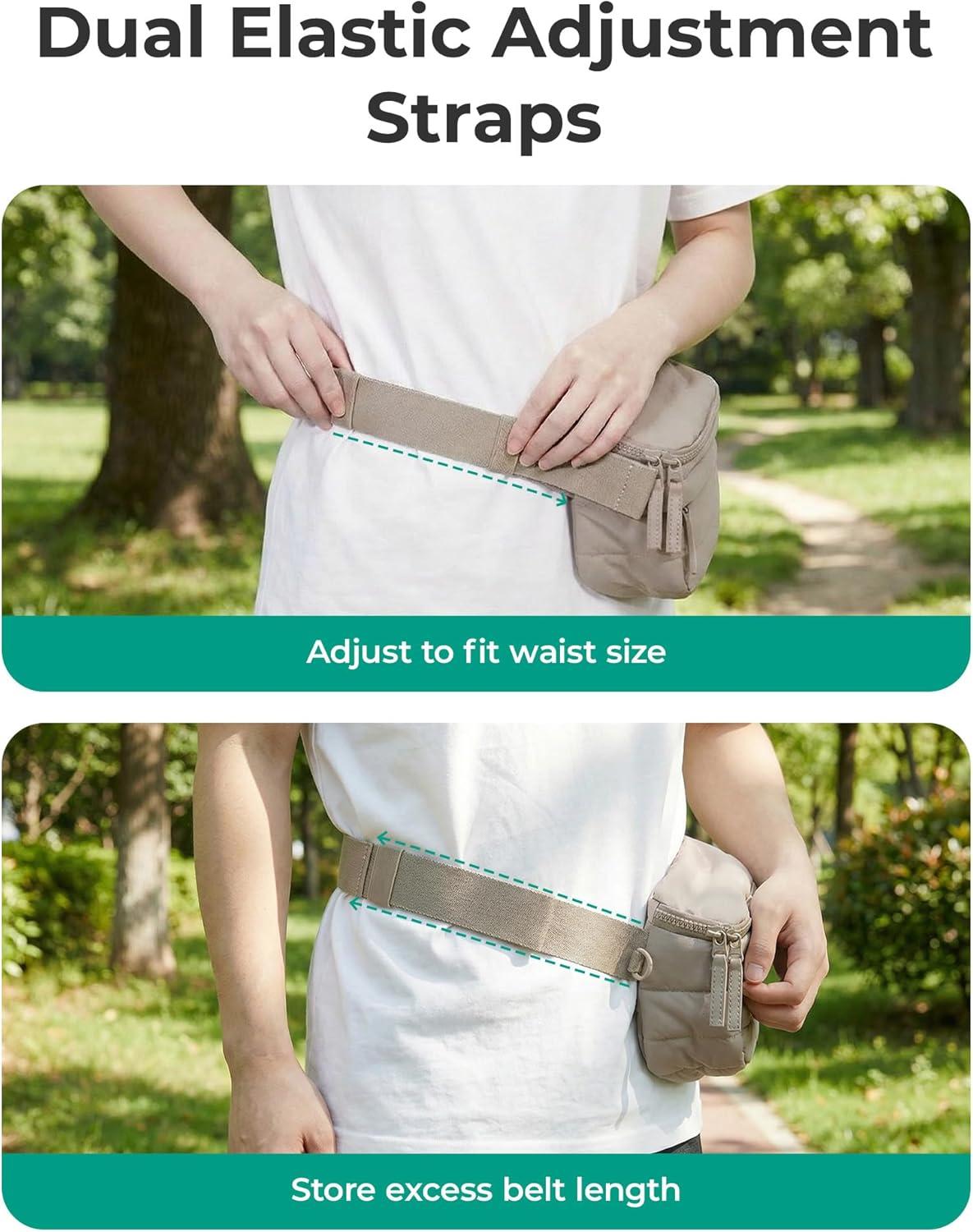 imageBAGSMART Fanny Packs for Women Cross Body Lightweight Puffy Belt Bag with Multi Pockets Quilted Purse for Traveling Hiking BlackBrown
