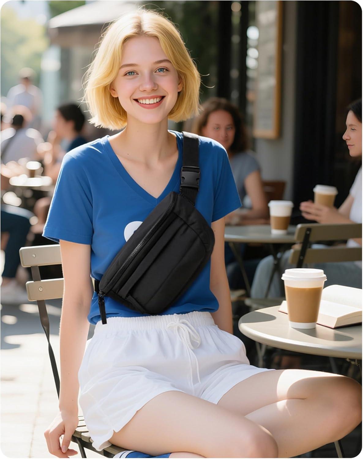 imageBAGSMART Fanny Packs for Women Cross Body Lightweight Puffy Belt Bag with Multi Pockets Quilted Purse for Traveling Hiking BlackForest Green
