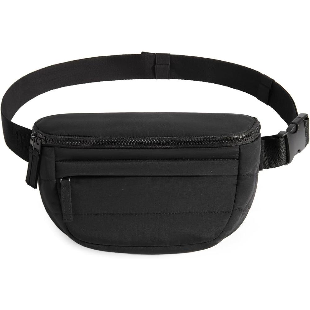 imageBAGSMART Fanny Packs for Women Cross Body Lightweight Puffy Belt Bag with Multi Pockets Quilted Purse for Traveling Hiking BlackBlack