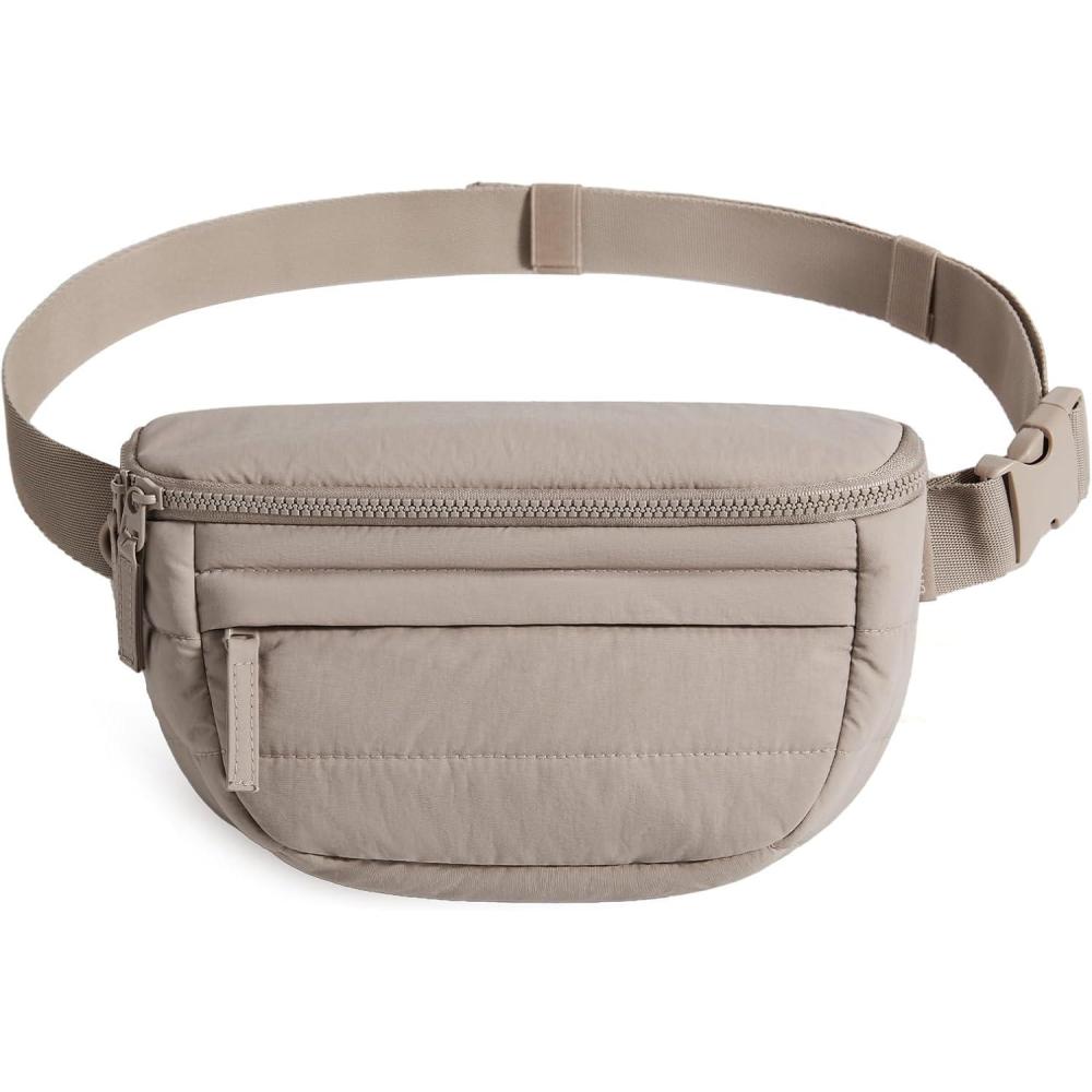 imageBAGSMART Fanny Packs for Women Cross Body Lightweight Puffy Belt Bag with Multi Pockets Quilted Purse for Traveling Hiking BlackBrown