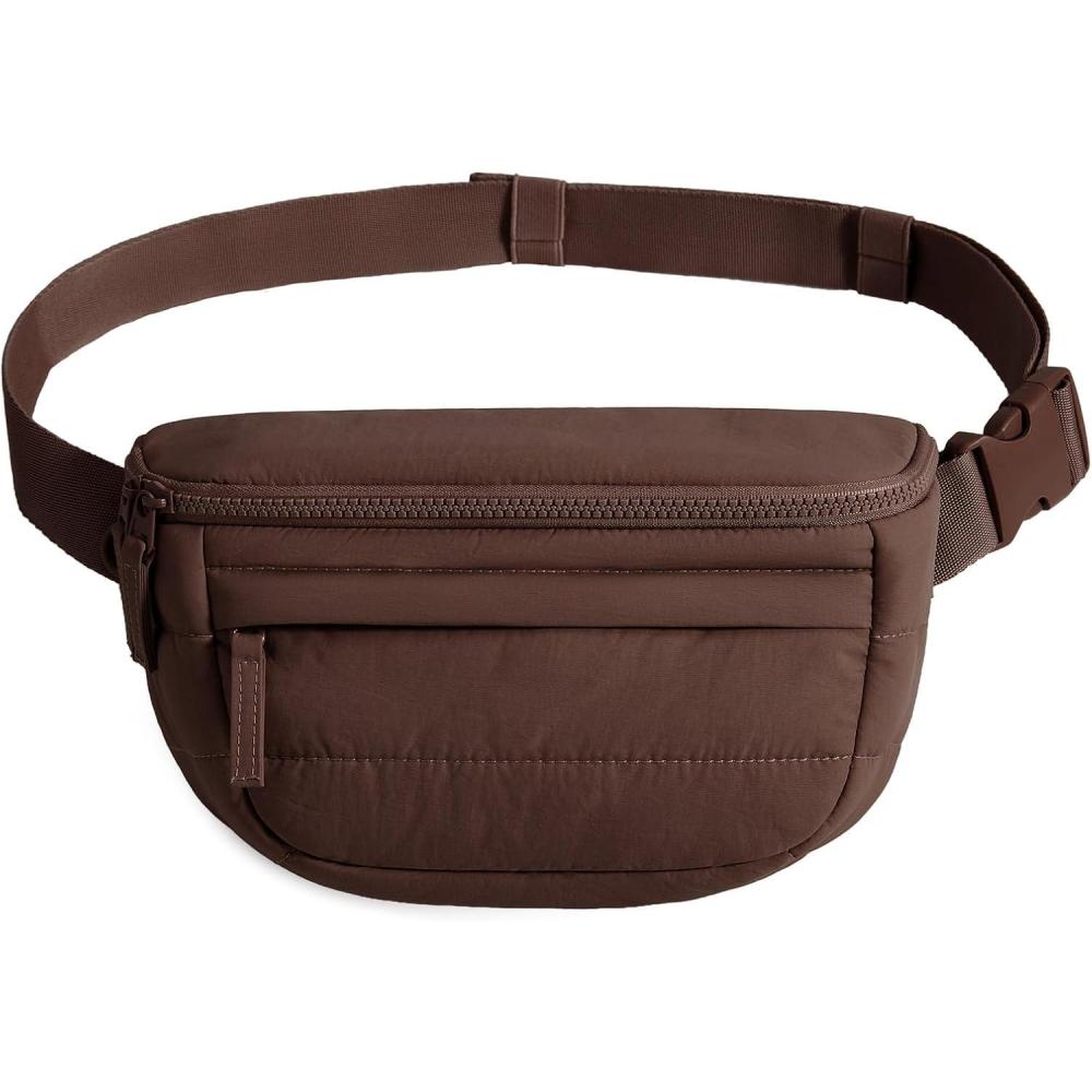 imageBAGSMART Fanny Packs for Women Cross Body Lightweight Puffy Belt Bag with Multi Pockets Quilted Purse for Traveling Hiking BlackCoffee Brown