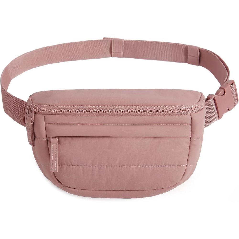 imageBAGSMART Fanny Packs for Women Cross Body Lightweight Puffy Belt Bag with Multi Pockets Quilted Purse for Traveling Hiking BlackDark Pink