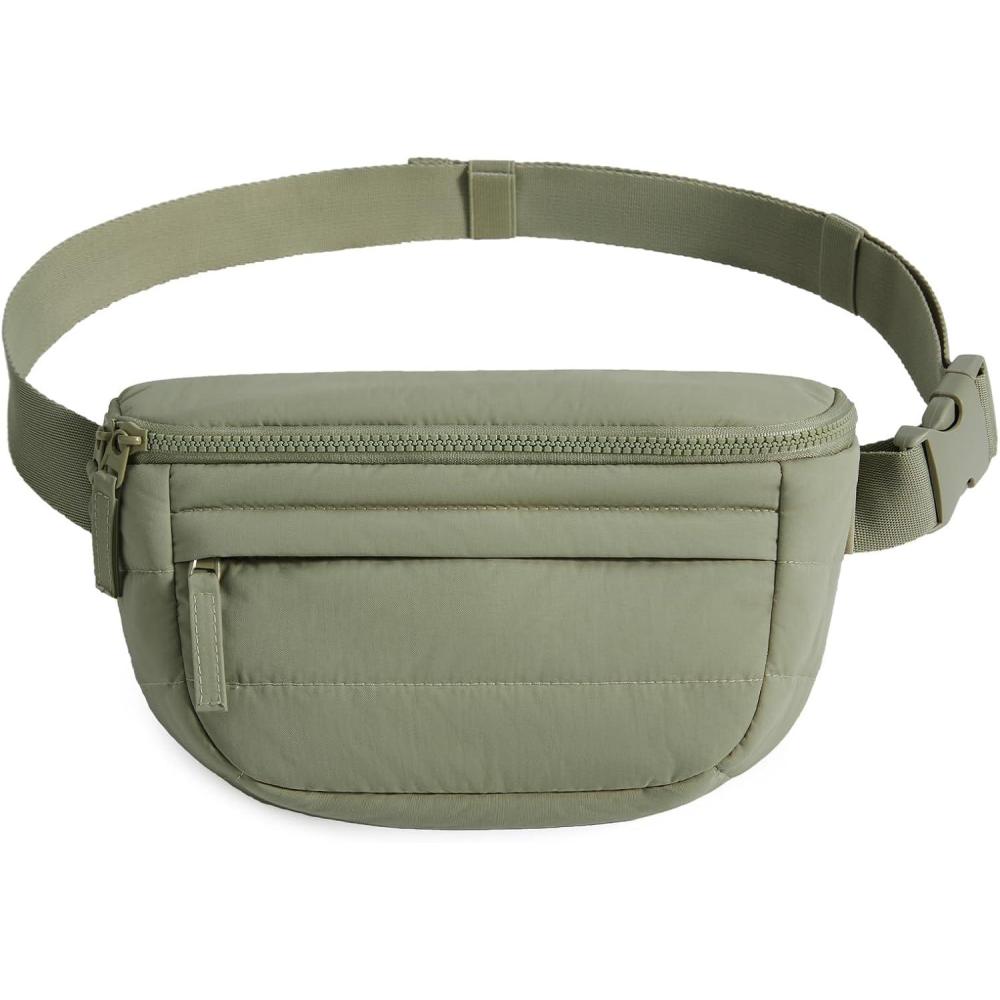 imageBAGSMART Fanny Packs for Women Cross Body Lightweight Puffy Belt Bag with Multi Pockets Quilted Purse for Traveling Hiking BlackForest Green