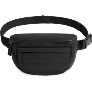 BAGSMART Fanny Packs for Women Cross Body, Lightweight Puffy Belt Bag with Multi Pockets Quilted Purse for Traveling Hiking Black(Black)