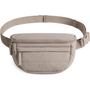 BAGSMART Fanny Packs for Women Cross Body, Lightweight Puffy Belt Bag with Multi Pockets Quilted Purse for Traveling Hiking Black(Brown)