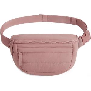 BAGSMART Fanny Packs for Women Cross Body, Lightweight Puffy Belt Bag with Multi Pockets Quilted Purse for Traveling Hiking Black(Dark Pink)