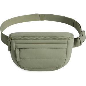 BAGSMART Fanny Packs for Women Cross Body, Lightweight Puffy Belt Bag with Multi Pockets Quilted Purse for Traveling Hiking Black(Forest Green)