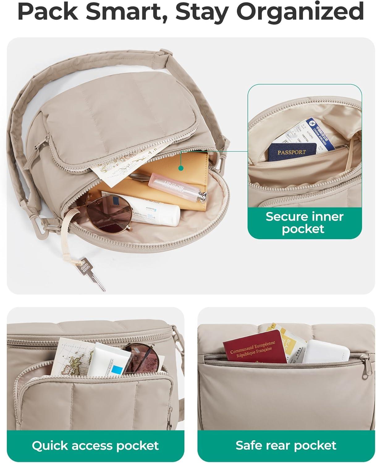 imageBAGSMART Puffer Crossbody Bum Bags for Women Small Cross Body Purses for Women Travel amp Work Quilted Waterresistant Hobo 4L Quilted Puffy Mom Everyday bag02latte Brown