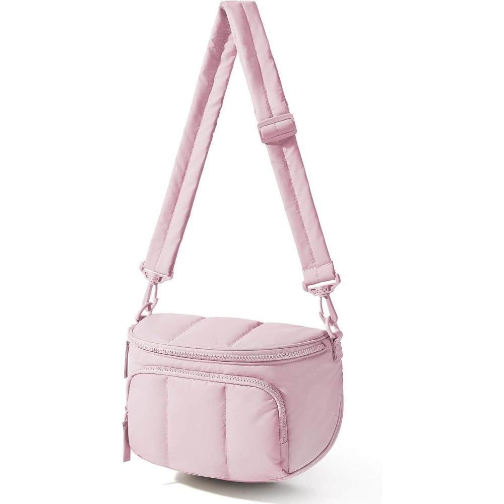 imageBAGSMART Puffer Crossbody Bum Bags for Women Small Cross Body Purses for Women Travel amp Work Quilted Waterresistant Hobo 4L Quilted Puffy Mom Everyday bagCandy Pink