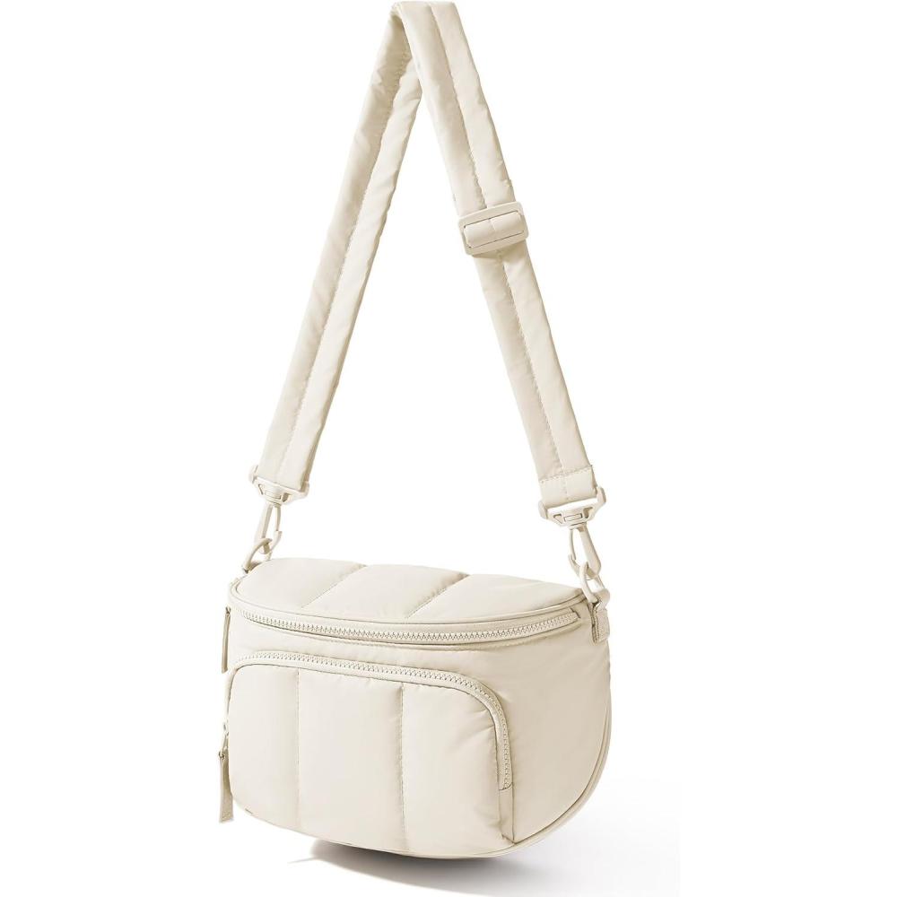 imageBAGSMART Puffer Crossbody Bum Bags for Women Small Cross Body Purses for Women Travel amp Work Quilted Waterresistant Hobo 4L Quilted Puffy Mom Everyday bagCashmere Beige