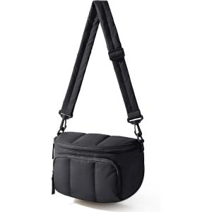 BAGSMART Puffer Crossbody Bum Bags for Women, Small Cross Body Purses for Women Travel & Work, Quilted Water-resistant Hobo | 4L, Quilted, Puffy, Mom, Everyday bag(01-jet Black)