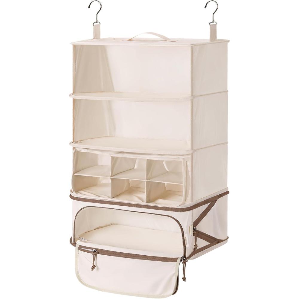 imageBAGSMART Hanging Packing Cubes for Travel Hanging Shelves for Suitcases Organizers Compression 4 Shelf Closet Organizers Travel Shelves for Cruise Ship EssentialsBeigeLargeWidth 173