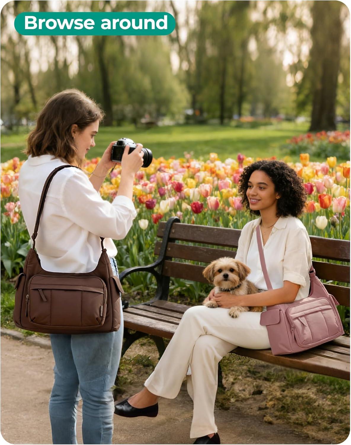 imageBAGSMART 2 in 1 Puffy Camera Sling Bag for Photographer Everyday Shoulder Crossbody Bag with Pockets Digital Camera Case for DSLRMirrorless Light BeigeLight Beige