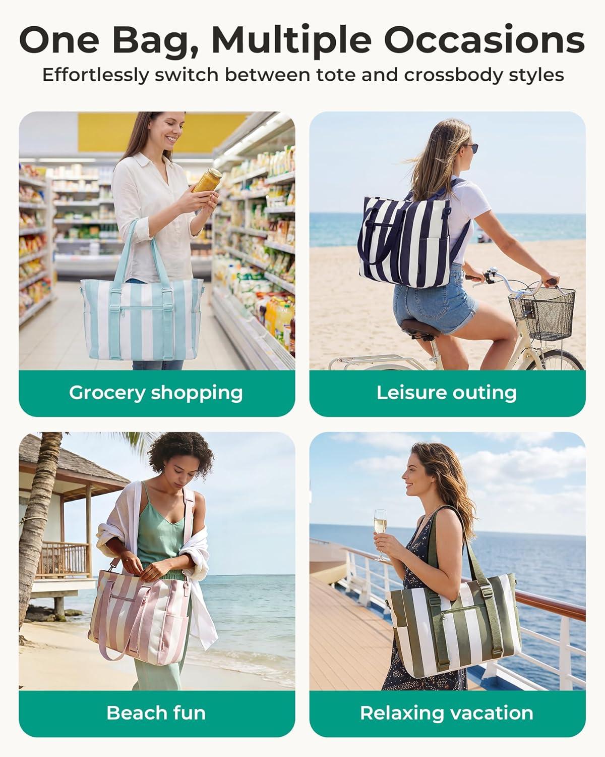 imageBAGSMART Large Beach Bag for Women Oversize Tote Bag for TravelPoolSummer 3Ways to Carry Cruise Essentials Family Picnic Extralarge mom bag Sandproof zip open Womens summer giftsPink Stripe
