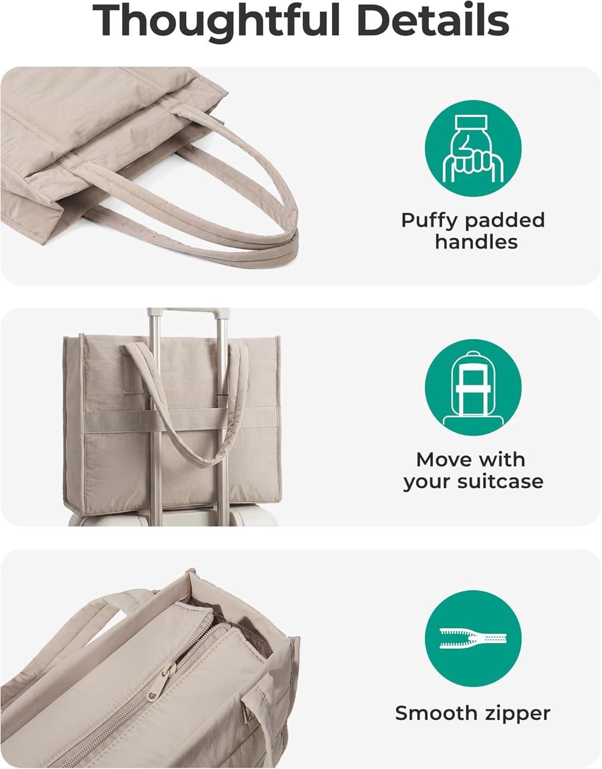 imageBAGSMART Tote Bag for Women 2Pc Puffer Tote Bag Set with Zipper Quilted Large Work Teacher Bag for TravelCoffee Brown
