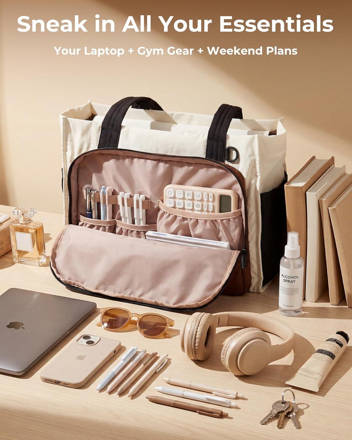 imageBAGSMART Tote Bag for Women Work Puffy Travel Tote Handbag Gift for Teacher amp Nurse Medium13 laptop w 30oz cup holder Large156 laptop w 40oz cup holder For campus work travel everydayHmocha Brown