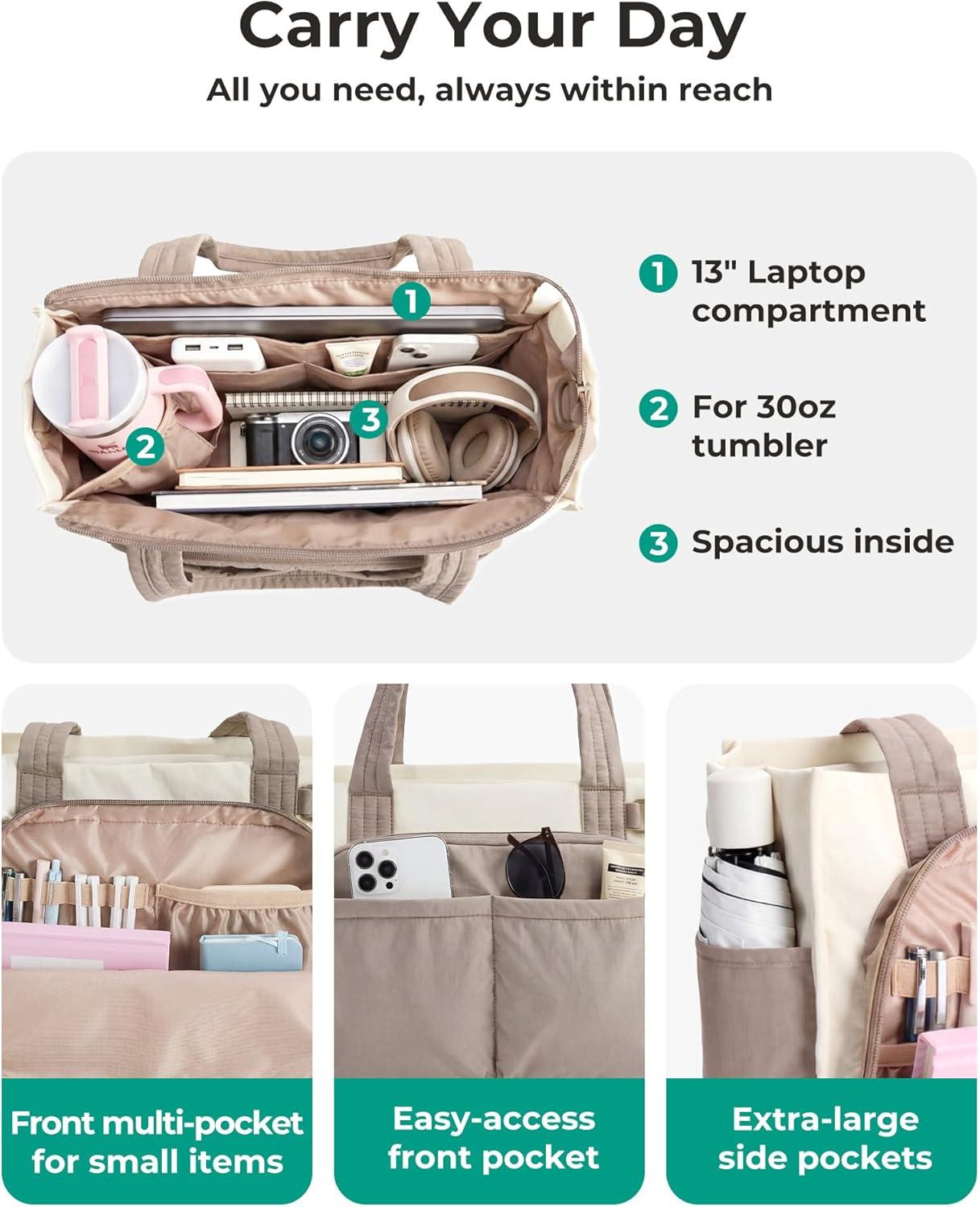 imageBAGSMART Tote Bag for Women Work Puffy Travel Tote Handbag Gift for Teacher amp Nurse Medium13 laptop w 30oz cup holder Large156 laptop w 40oz cup holder For campus work travel everydayEdark Pink