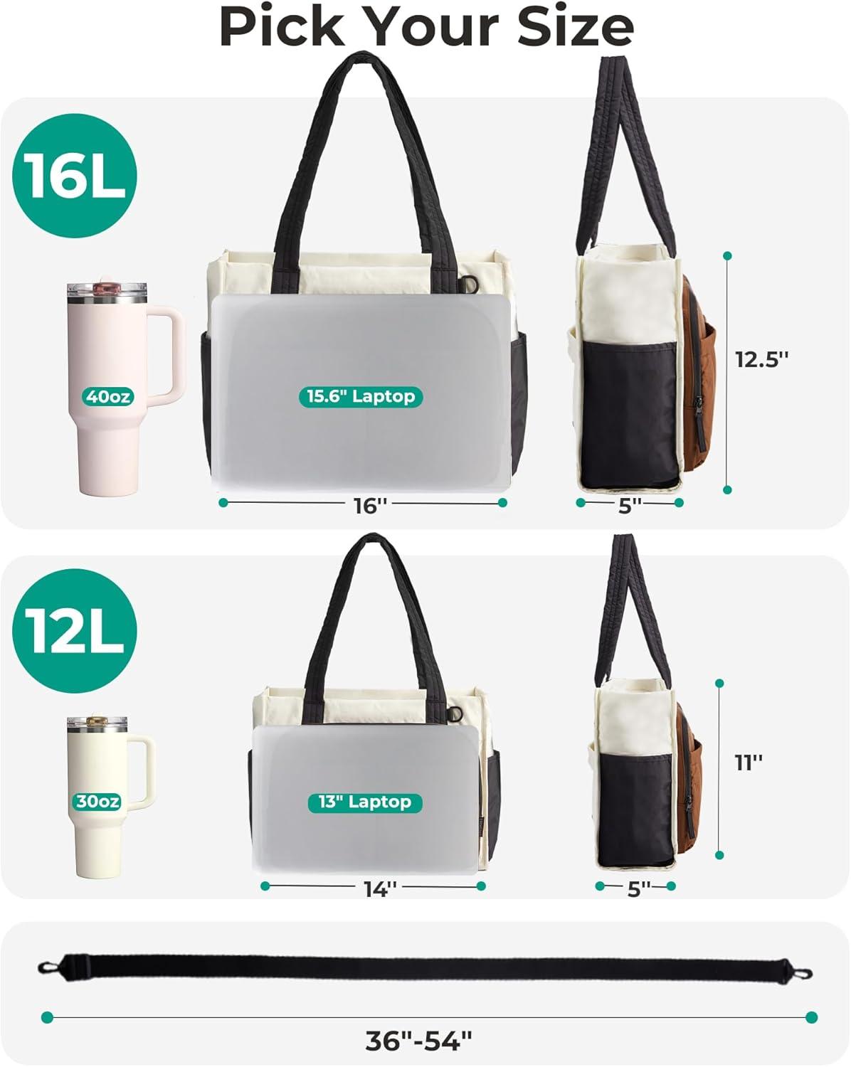 imageBAGSMART Tote Bag for Women Work Puffy Travel Tote Handbag Gift for Teacher amp Nurse Medium13 laptop w 30oz cup holder Large156 laptop w 40oz cup holder For campus work travel everydayFjet Black