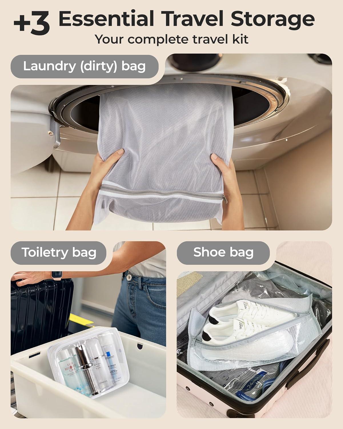imageBAGSMART Vacuum Storage Bags for Travel with Rechargeable Air Pump Portable Space Saver Bags for Travel amp Home Vacuum Compression Seal Bag for Clothing Blanket 18 Pack Khaki BrownMulticolor