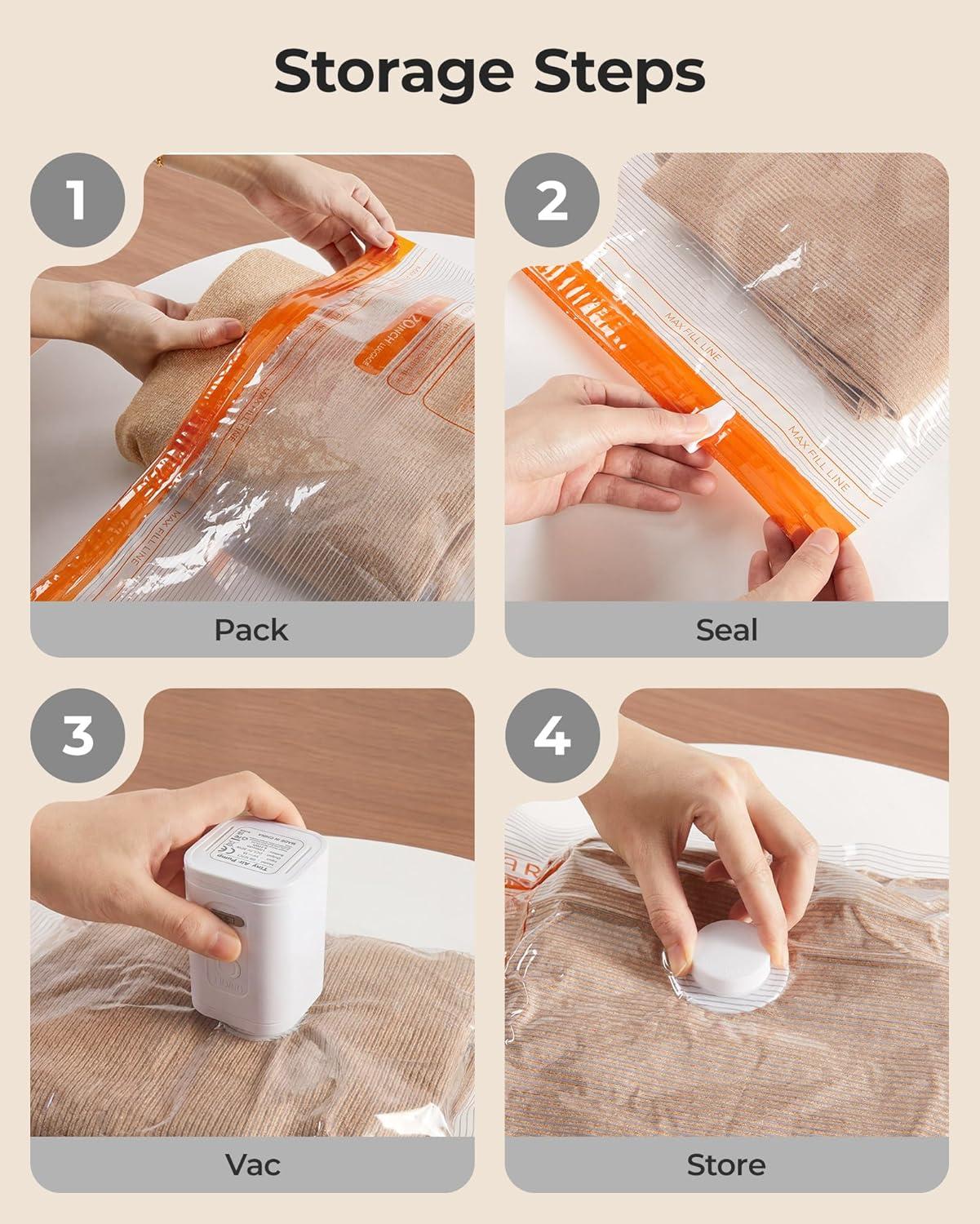 imageBAGSMART Vacuum Storage Bags for Travel with Rechargeable Air Pump Portable Space Saver Bags for Travel amp Home Vacuum Compression Seal Bag for Clothing Blanket 18 Pack Khaki BrownPink