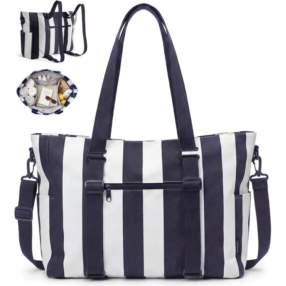 imageBAGSMART Large Beach Bag for Women Oversize Tote Bag for TravelPoolSummer 3Ways to Carry Cruise Essentials Family Picnic Extralarge mom bag Sandproof zip open Womens summer giftsNautical Stripe