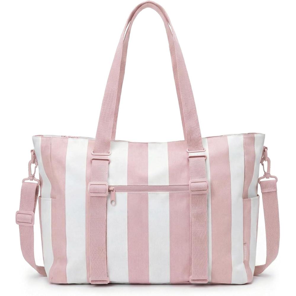 imageBAGSMART Large Beach Bag for Women Oversize Tote Bag for TravelPoolSummer  3Ways to Carry Cruise Essentials Family Picnic Extralarge mom bag Sandproof zip open Womens summer giftsPink Stripe