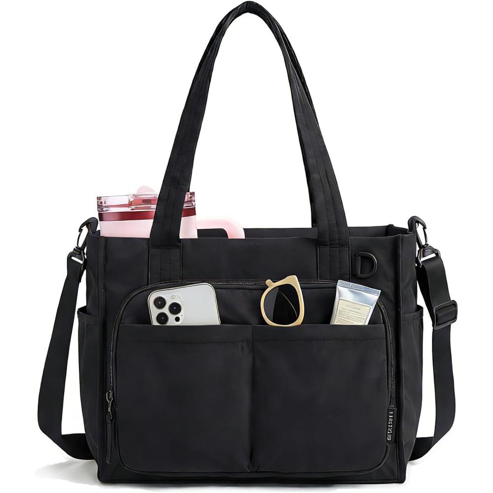 imageBAGSMART Tote Bag for Women Work Puffy Travel Tote Handbag Gift for Teacher amp Nurse Medium13 laptop w 30oz cup holder Large156 laptop w 40oz cup holder For campus work travel everydayAjet Black