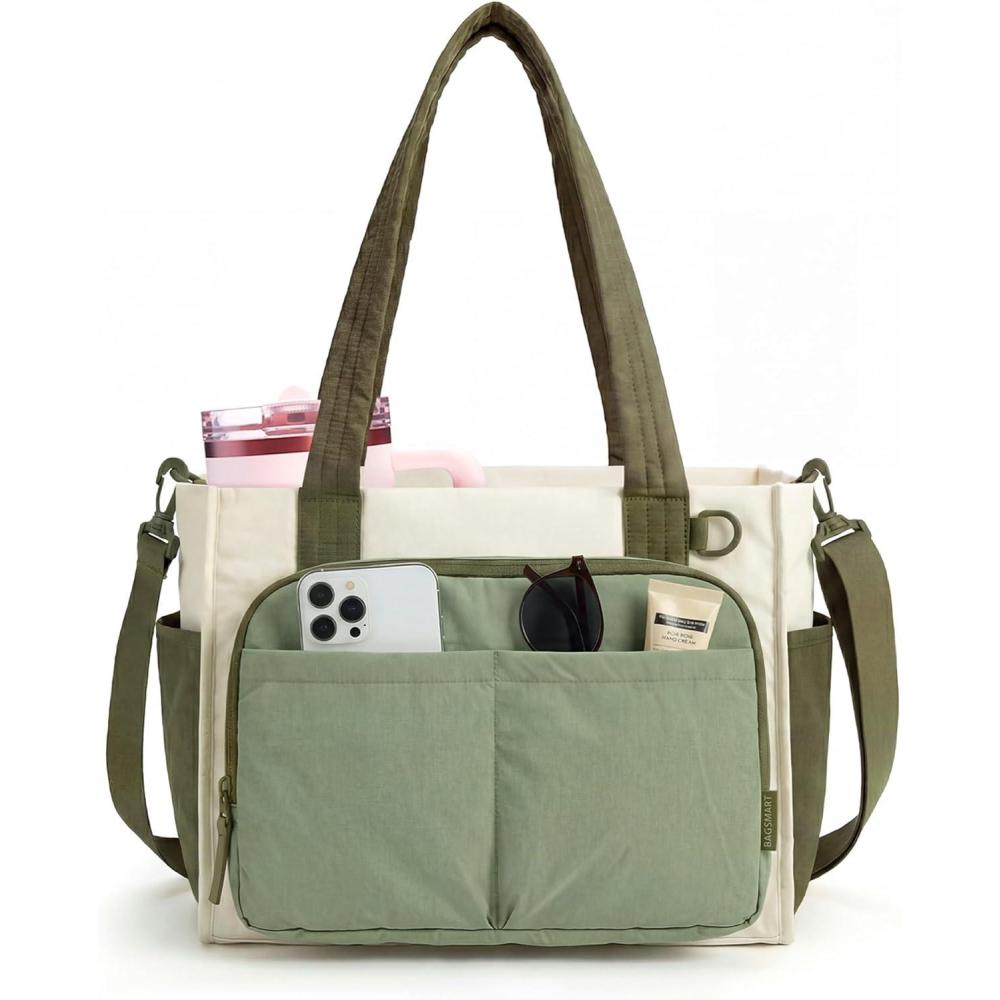 imageBAGSMART Tote Bag for Women Work Puffy Travel Tote Handbag Gift for Teacher amp Nurse Medium13 laptop w 30oz cup holder Large156 laptop w 40oz cup holder For campus work travel everydayGforest Green