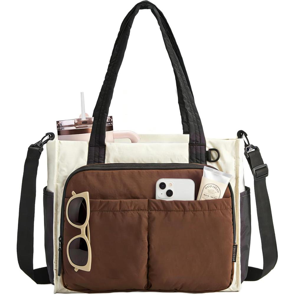 imageBAGSMART Tote Bag for Women Work Puffy Travel Tote Handbag Gift for Teacher amp Nurse Medium13 laptop w 30oz cup holder Large156 laptop w 40oz cup holder For campus work travel everydayHmocha Brown