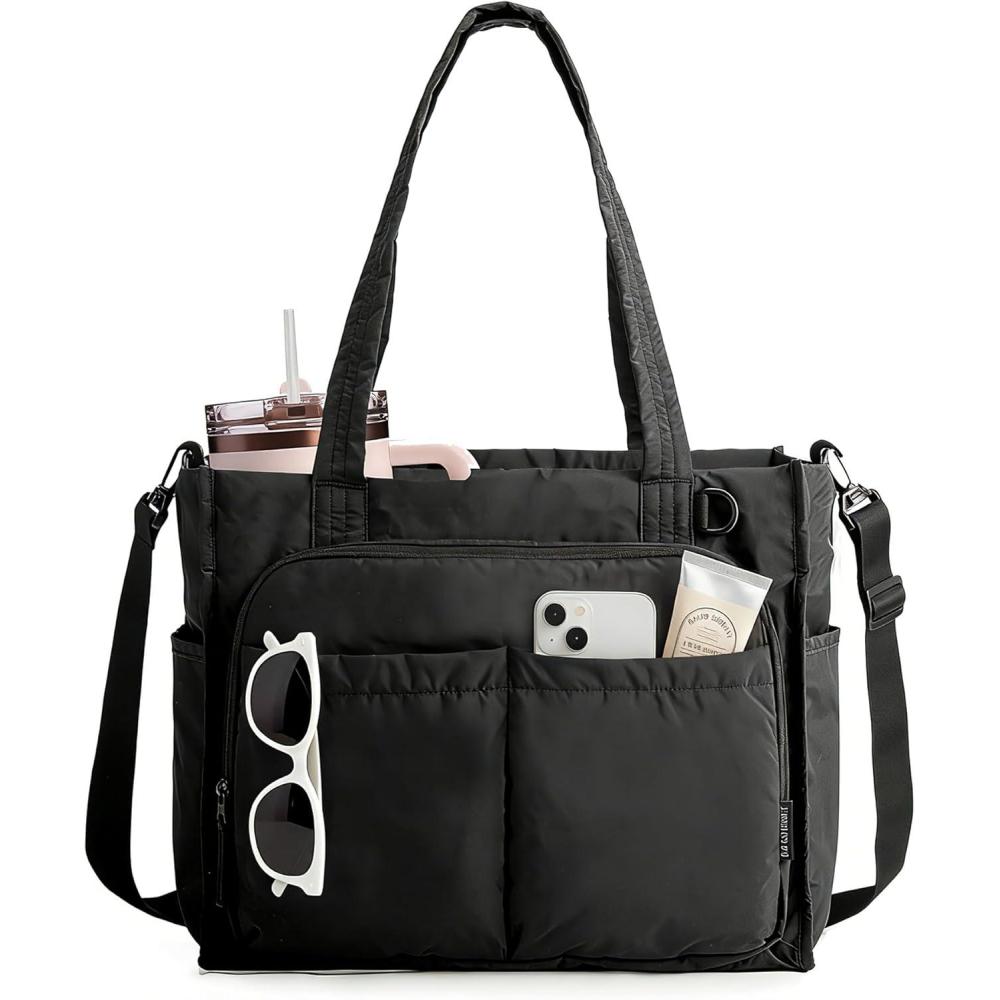 imageBAGSMART Tote Bag for Women Work Puffy Travel Tote Handbag Gift for Teacher amp Nurse Medium13 laptop w 30oz cup holder Large156 laptop w 40oz cup holder For campus work travel everydayFjet Black