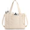 BAGSMART Corduroy Tote Bag for Women Work/Travel, Teacher Nurse Bible Church Hobo | 12L fits 14″ laptop, w/ 40oz cup holder, 5L fits Kindle, w/ cossbody strap, For work, campus, travel, everyday(Cream Beige)