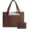 BAGSMART Tote Bag for Women, 2Pc Puffer Tote Bag Set with Zipper, Quilted Large Work Teacher Bag for Travel(Coffee Brown)