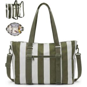 BAGSMART Large Beach Bag for Women, Oversize Tote Bag for Travel/Pool/Summer | 3-Ways to Carry, Cruise Essentials, Family Picnic, Extra-large mom bag, Sandproof, zip open, Womens summer gifts(Sage Green Stripe)