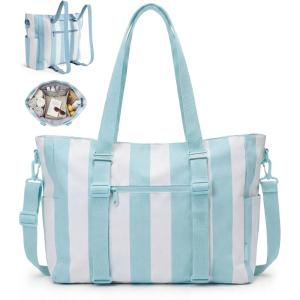 BAGSMART Large Beach Bag for Women, Oversize Tote Bag for Travel/Pool/Summer | 3-Ways to Carry, Cruise Essentials, Family Picnic, Extra-large mom bag, Sandproof, zip open, Womens summer gifts(Sky Blue Stripe)