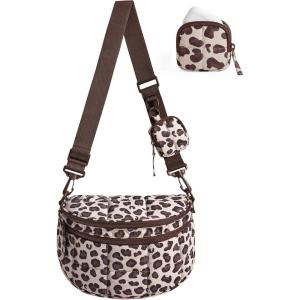 BAGSMART Small Crossbody Bags for Women，Puffer Cute Bum Bag with Pouch, Quilted Purse for Daily Travel College, Camel | 4.6L compact size, small yet spacious, structured bum bag, 2-in-1 set(Leopard)