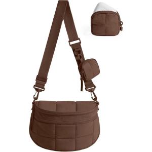BAGSMART Small Crossbody Bags for Women，Puffer Cute Bum Bag with Pouch, Quilted Purse for Daily Travel College, Camel | 4.6L compact size, small yet spacious, structured bum bag, 2-in-1 set(Chocolate)